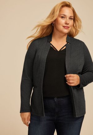 Plus Size Herringbone Ponte Knit Blazer