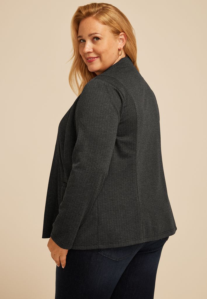 Plus Size Herringbone Ponte Knit Blazer - Image 2