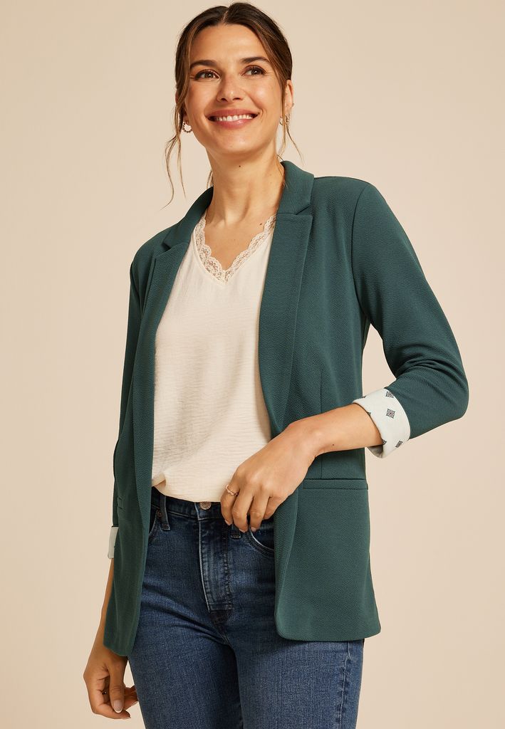 Versa Printed Cuffed 3/4 Sleeve Blazer