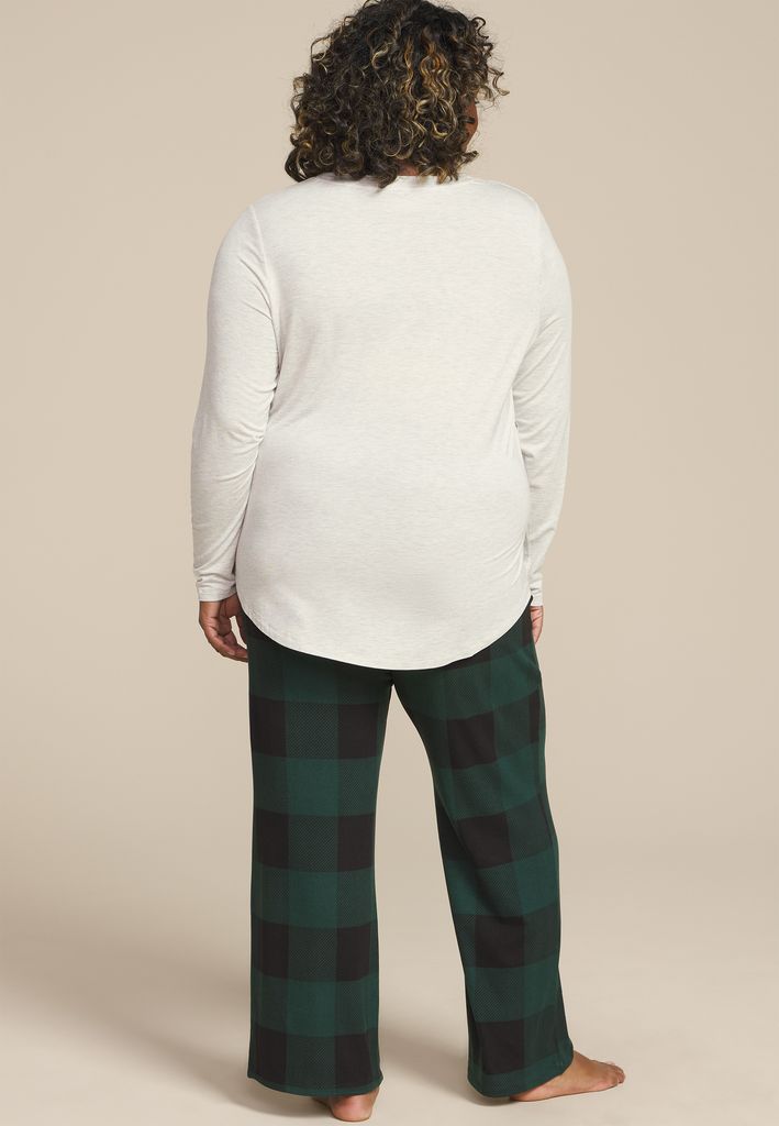 Plus Size Christmas Tree Farm Graphic Tee And Wide Leg Pajama Set - Image 2