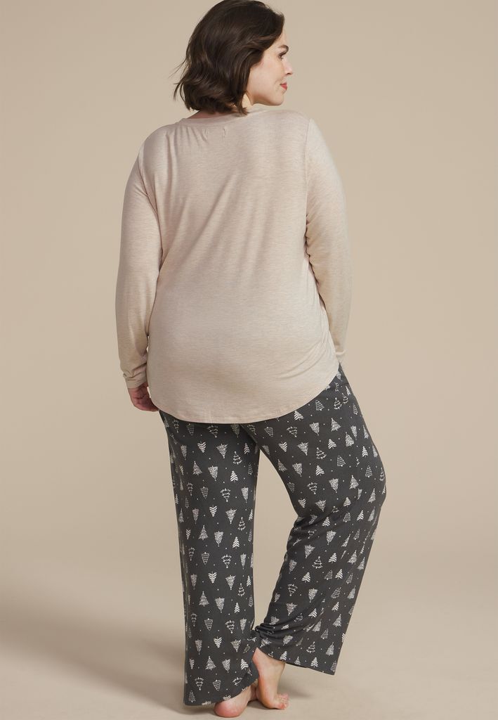 Plus Size Dont Get Your Tinsel In A Tangle Graphic Tee And Wide Leg Pajama Set - Image 2