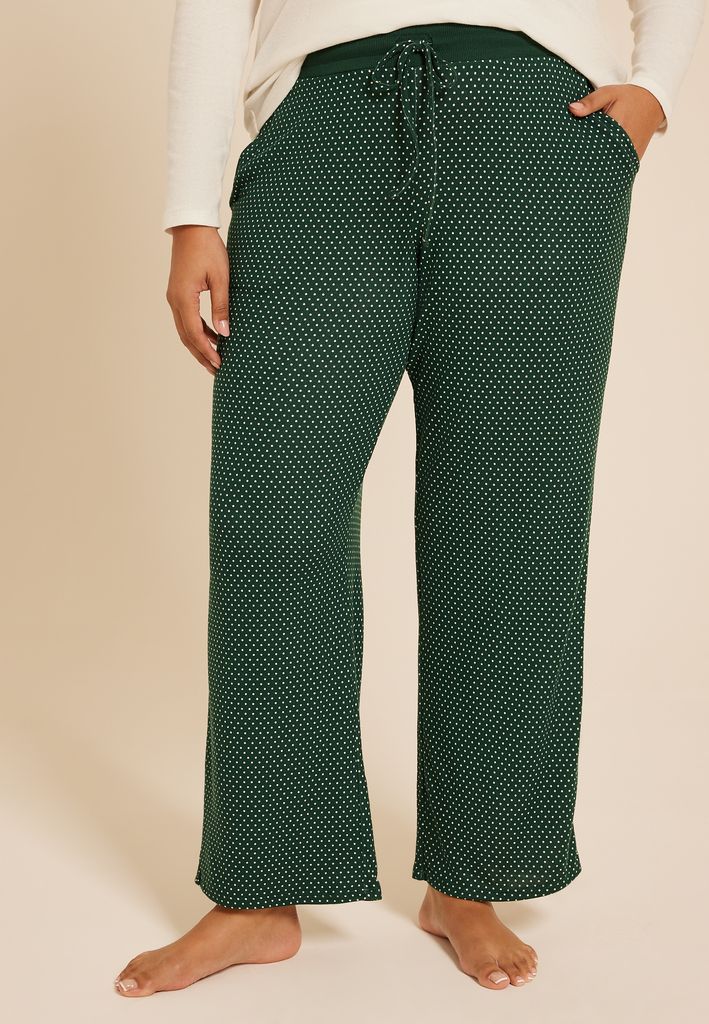 Plus Size Hacci Mini Polka Dot Wide Leg Pajama Pants