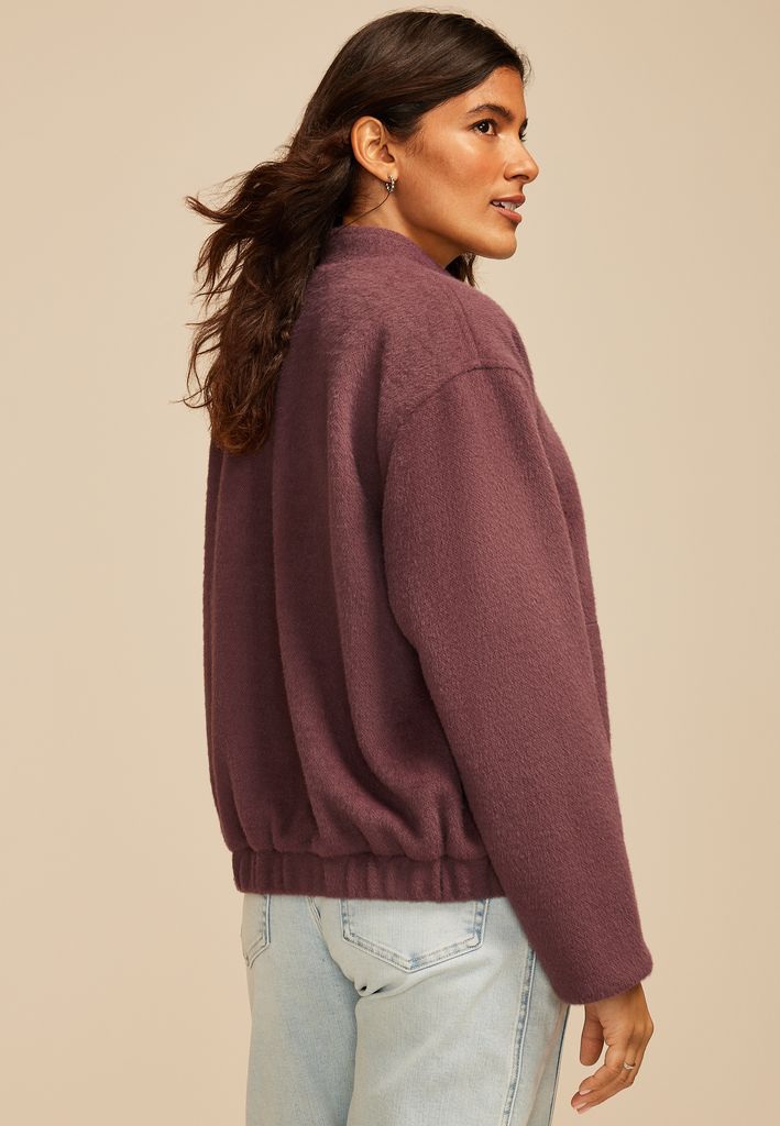 Plush Snap Button Front Bomber Jacket - Image 2