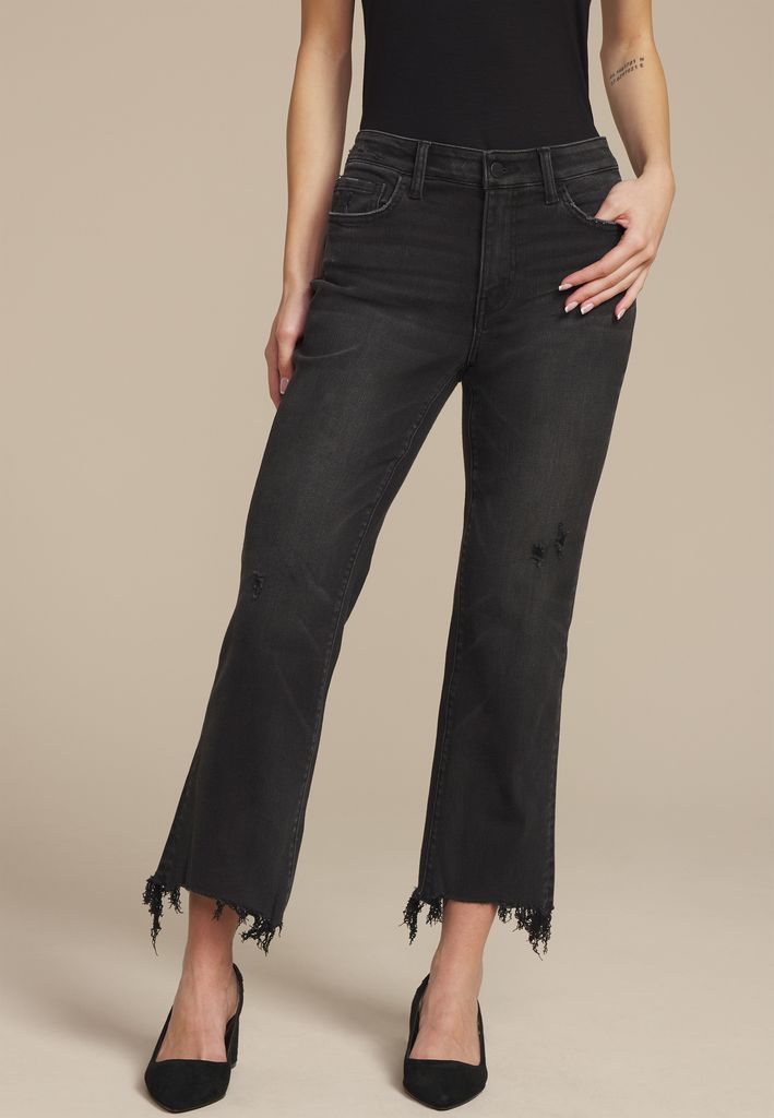 Flying Monkey&trade; Black Mid Rise Fray Hem Ankle Boot Jean