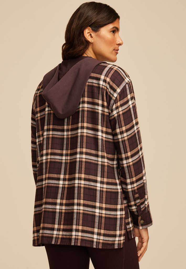 Plaid Hooded Boyfriend Button Down Shirt - Image 2