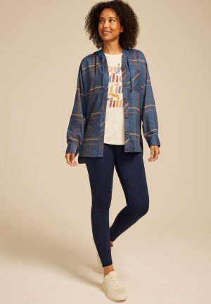 Plaid Hooded Boyfriend Button Down Shirt