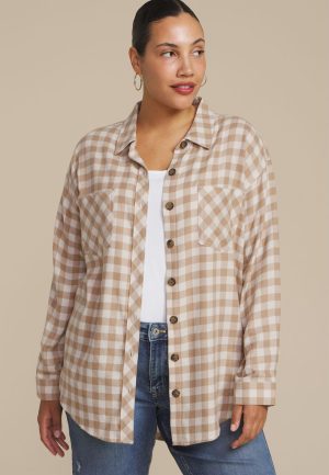 Plus Size Plaid Button Down Boyfriend Shirt