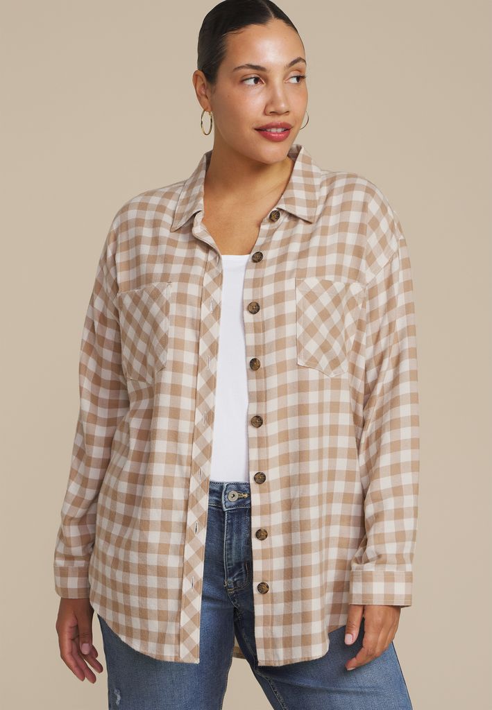 Plus Size Plaid Button Down Boyfriend Shirt