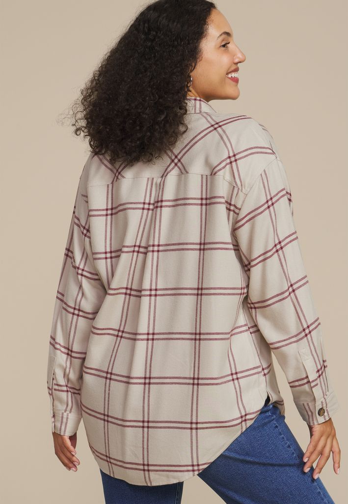 Plus Size Plaid Boyfriend Button Down Shirt - Image 2