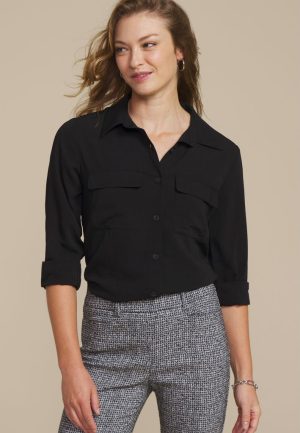 Black Utility Button Down Shirt