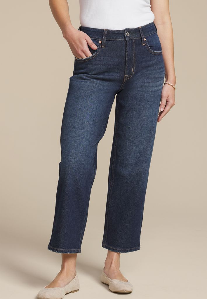 edgely&trade; Dark High Rise Raw Hem Wide Leg Ankle Jean
