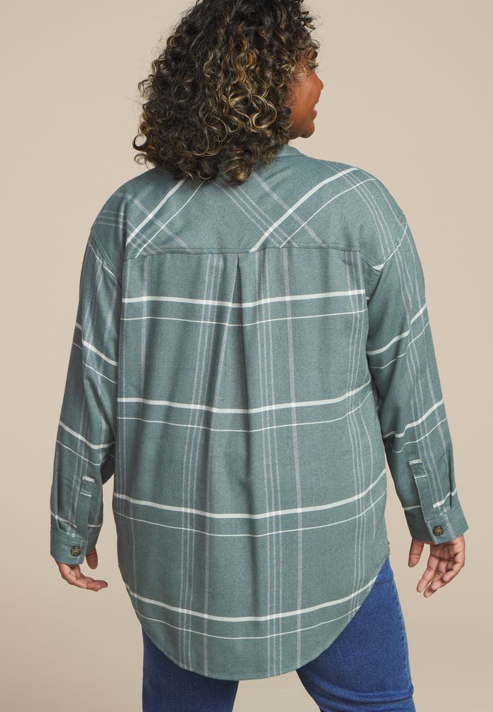Plus Size Plaid Boyfriend High Low Button Down Shirt - Image 2