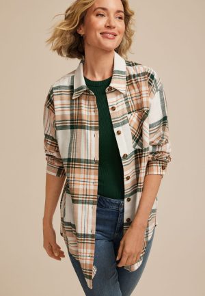 Cabin Plaid Boyfriend Tunic Button Down Shirt