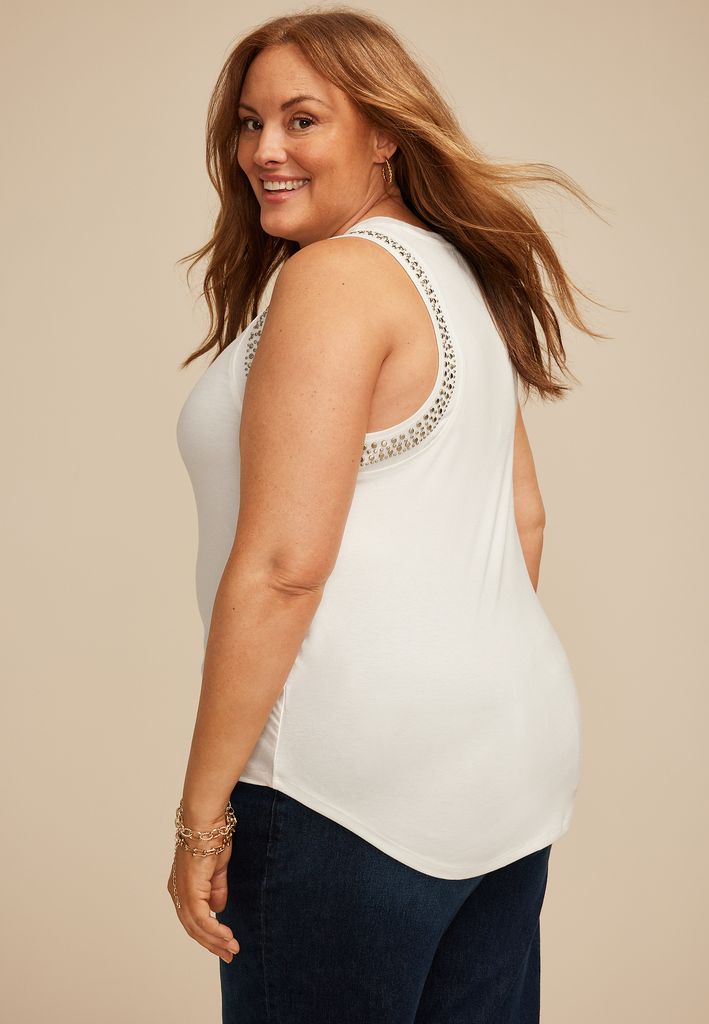 Plus Size Studded Embellished Shoulder Tank Top - Image 2
