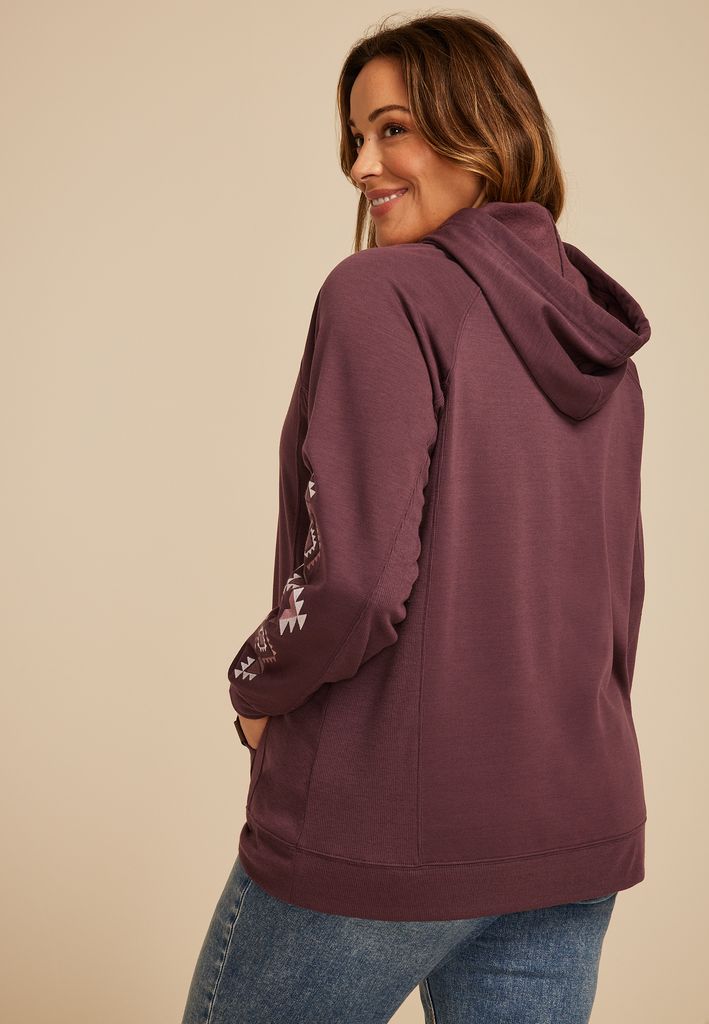 Plus Size Homeward Embroidered Sleeve Hoodie - Image 2