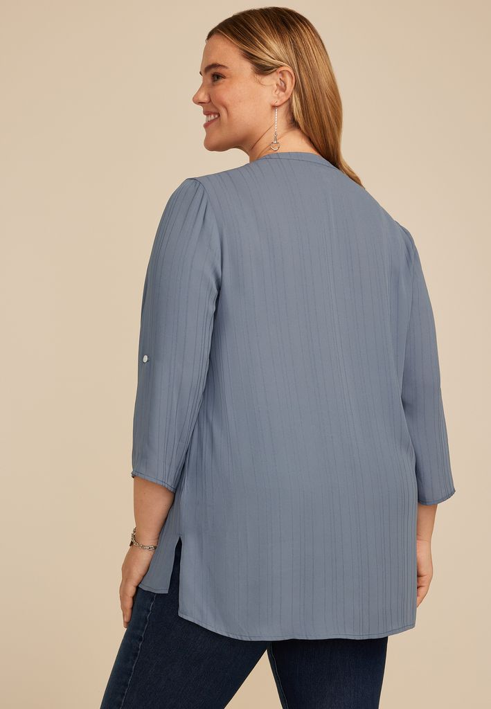 Plus Size Striped 3/4 Sleeve Tunic Blouse - Image 2