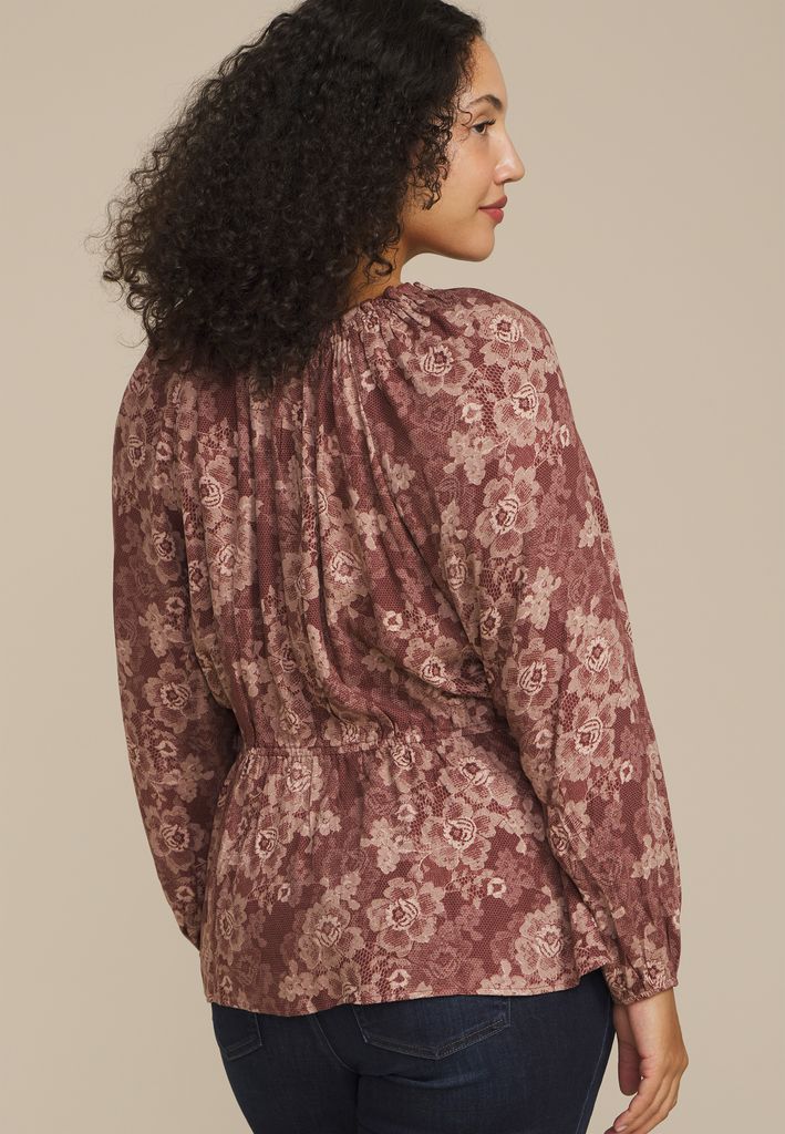 Plus Size Floral Lace Print Peplum Top - Image 2