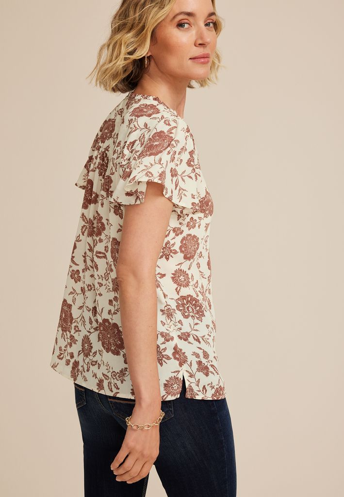 Atwood Floral Flutter Sleeve Popover Blouse - Image 2