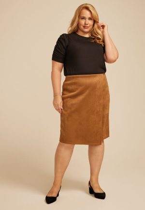 Plus Size Faux Suede Midi Wrap Skirt