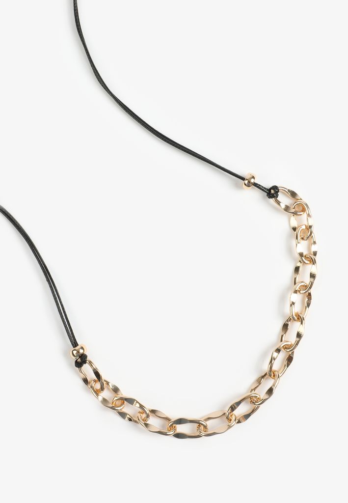 Black Cord And Gold Link Necklace