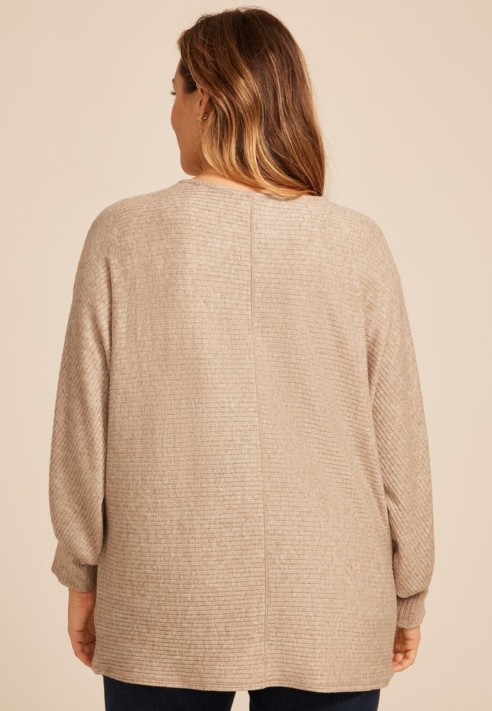 Plus Size 24/7 Dakota Metallic Horizontal Ribbed Dolman - Image 2
