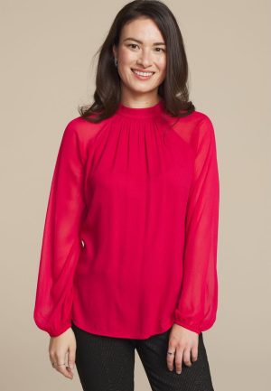 Mock Neck Long Sheer Sleeve Blouse