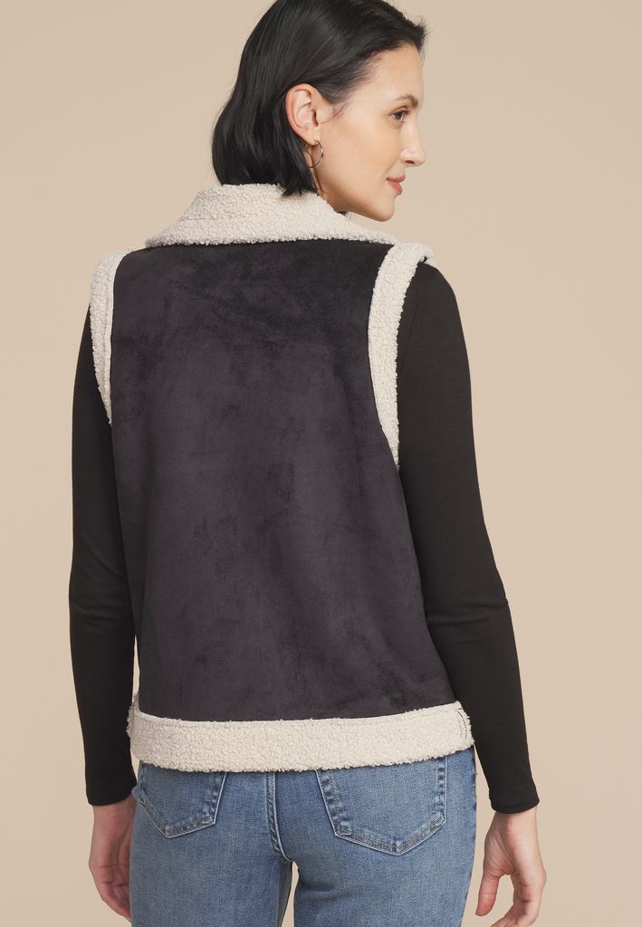Faux Suede Bonded Shearling Vest - Image 2