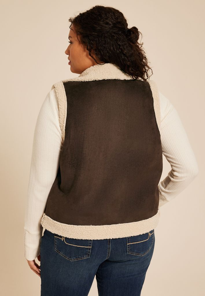 Plus Size Faux Suede Bonded Shearling Vest - Image 2