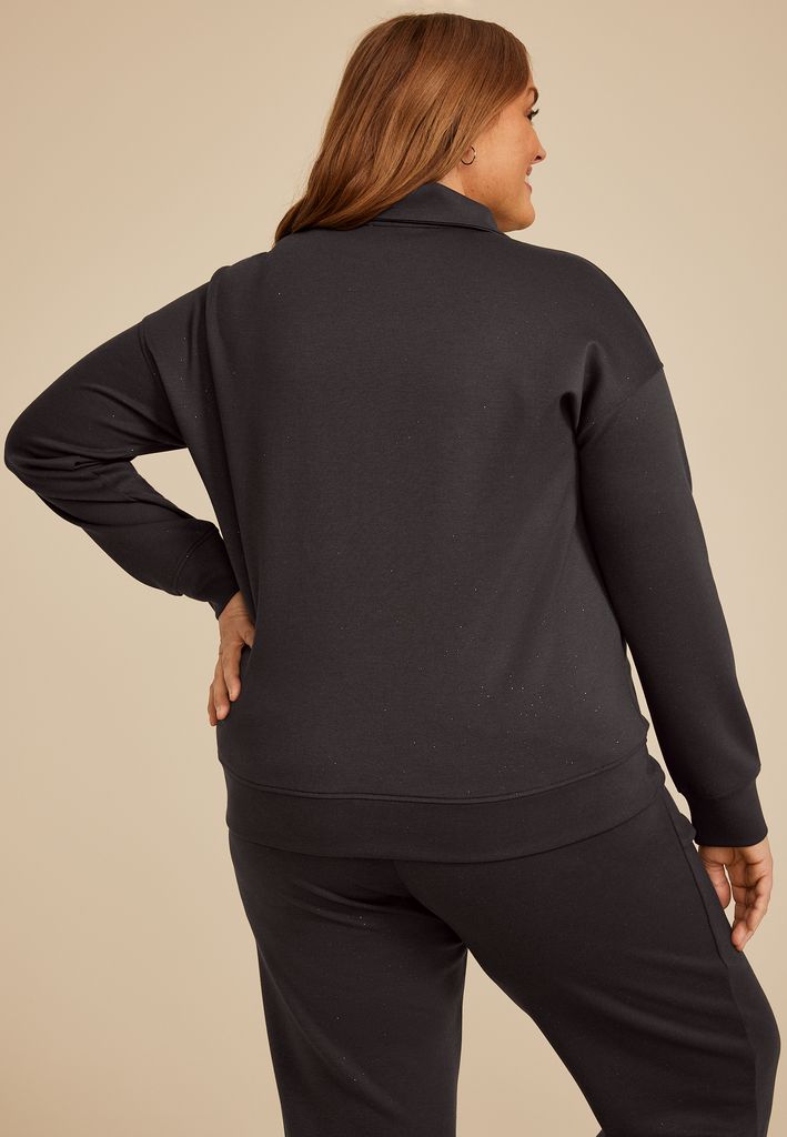 Plus Size Sparkle Scuba Knit Half Zip Sweatshirt - Image 2
