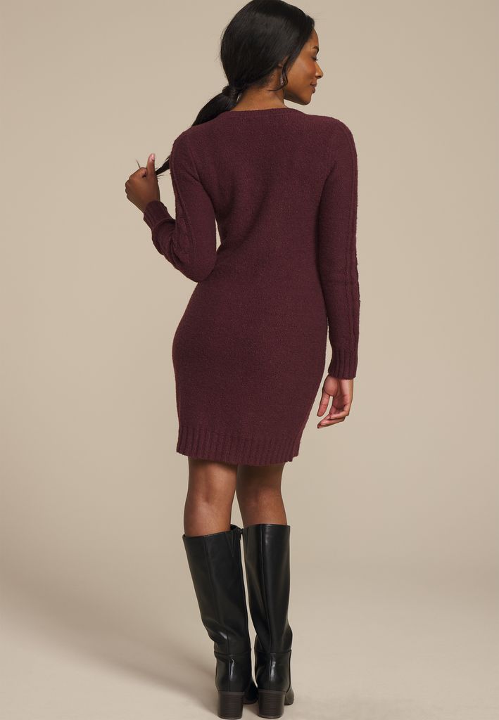 Cable Knit V Neck Sweater Dress - Image 2