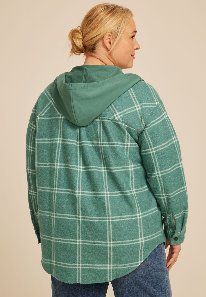 Plus Size Vintage Plaid Hooded Shacket - Image 2