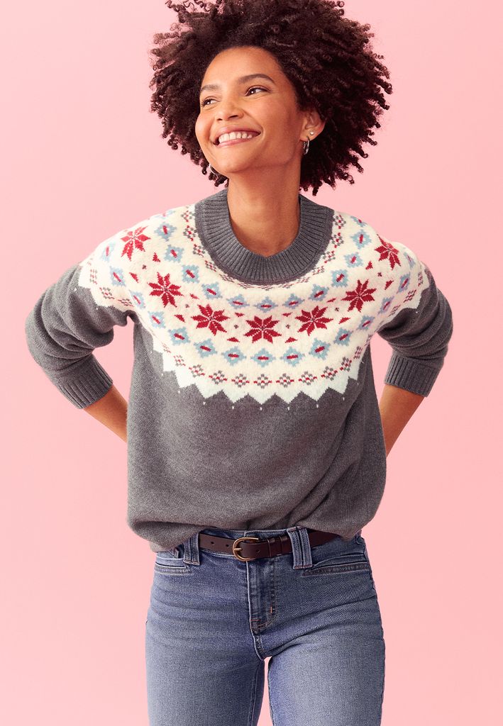 Gray Fair Isle Crew Neck Sweater