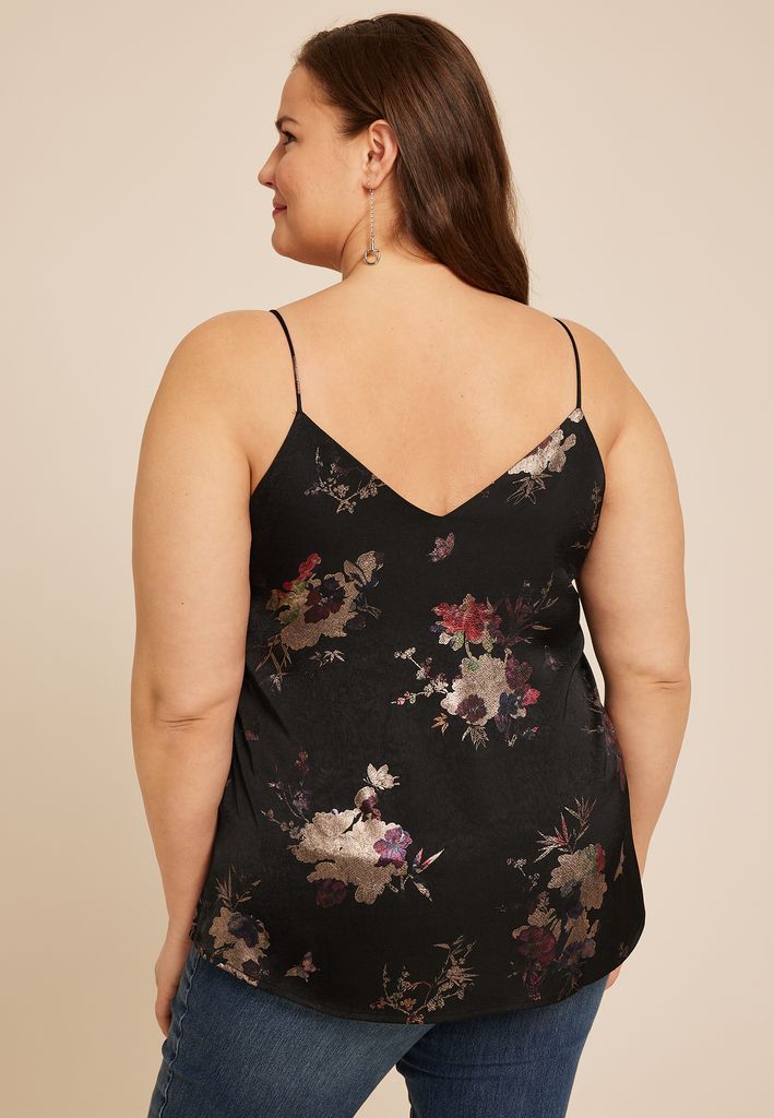 Plus Size Studio Y Metallic Floral V Neck Cami - Image 2