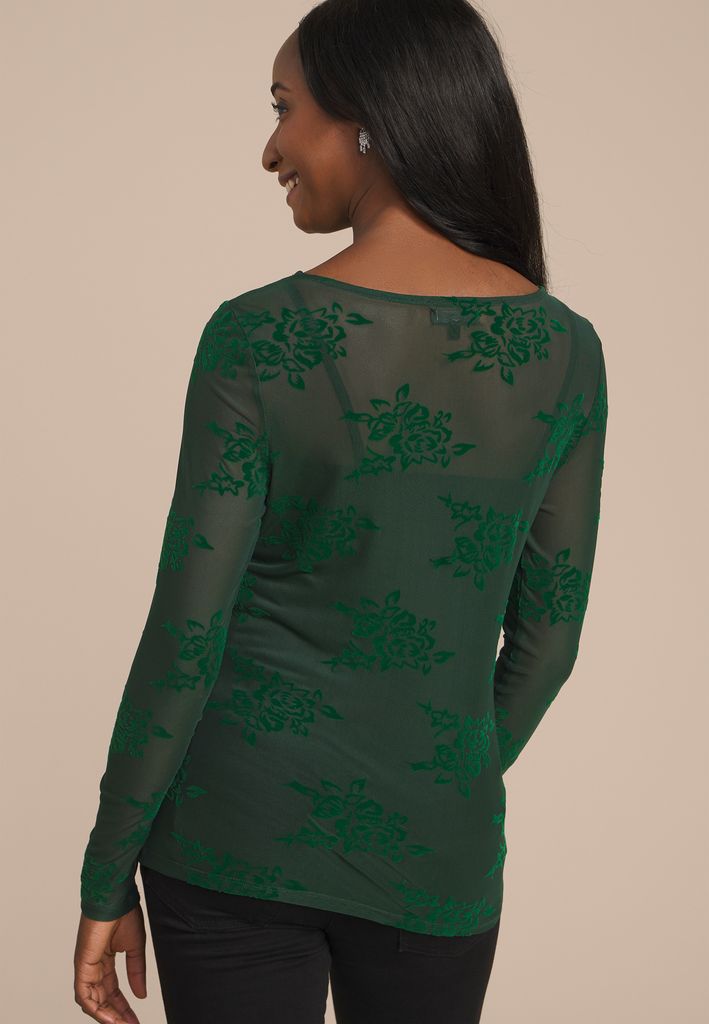 Studio Y Flocked Floral Mesh Top - Image 2