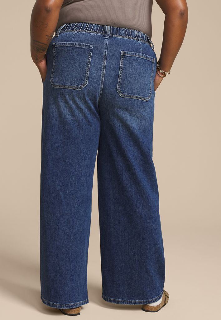 Plus Size m jeans by maurices™ Dark Soft High Rise Pull On Wide Leg Jean - Image 2