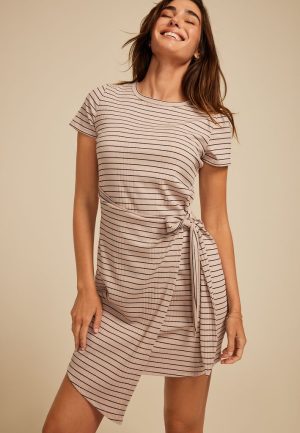 24/7 Striped Faux Wrap Mini Dress