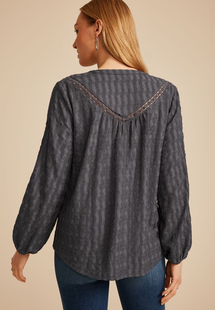 Gray Textured Peasant Blouse - Image 2