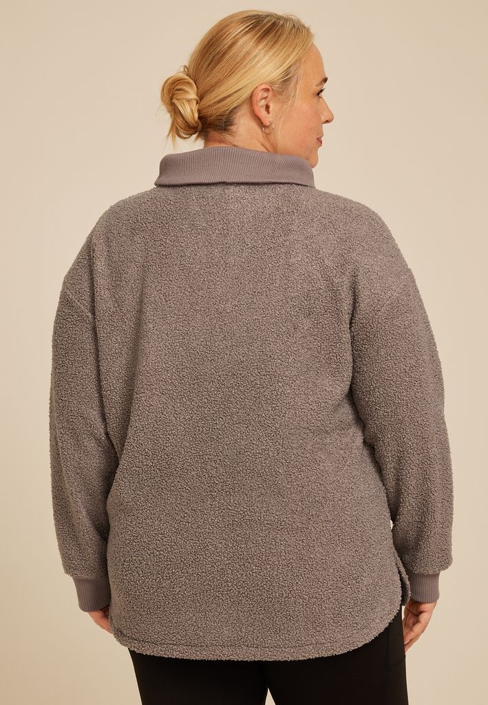 Plus Size Quarter Zip Sherpa Tunic Sweatshirt - Image 2