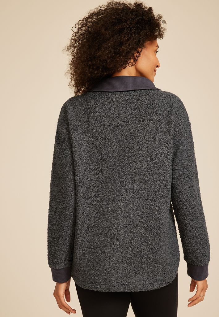 Quarter Zip Sherpa Tunic Sweatshirt - Image 2