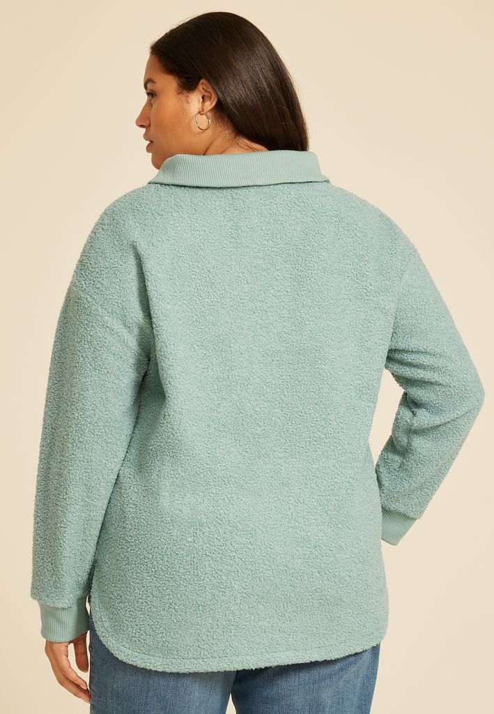Plus Size Quarter Zip Sherpa Tunic Sweatshirt - Image 2