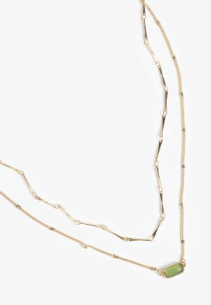 Gold Faux Olivine Stone Layered Necklace