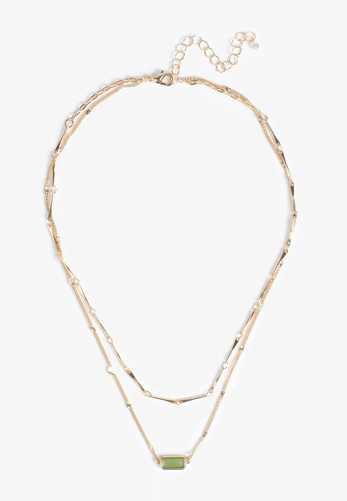 Gold Faux Olivine Stone Layered Necklace - Image 2