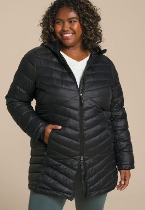 Plus Size Hooded Long Puffer Jacket