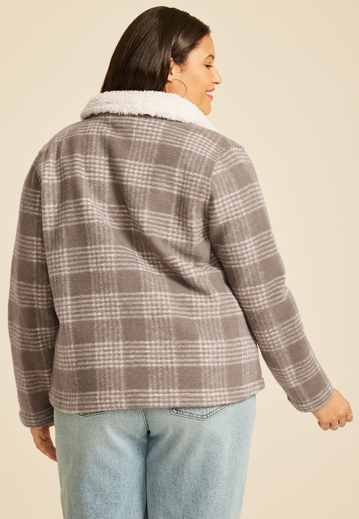 Plaid Sherpa Collar Jacket - Image 2