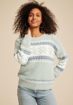 Green Fair Isle Snowflake Sweater