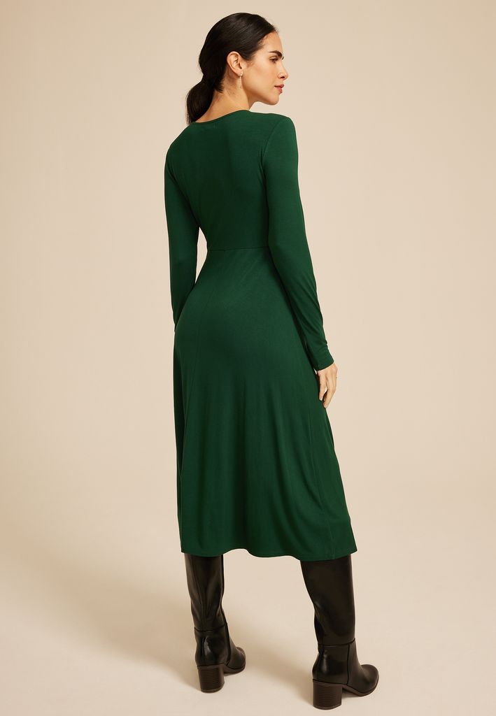 Green Twist Front Long Sleeve Midi Dress - Image 2
