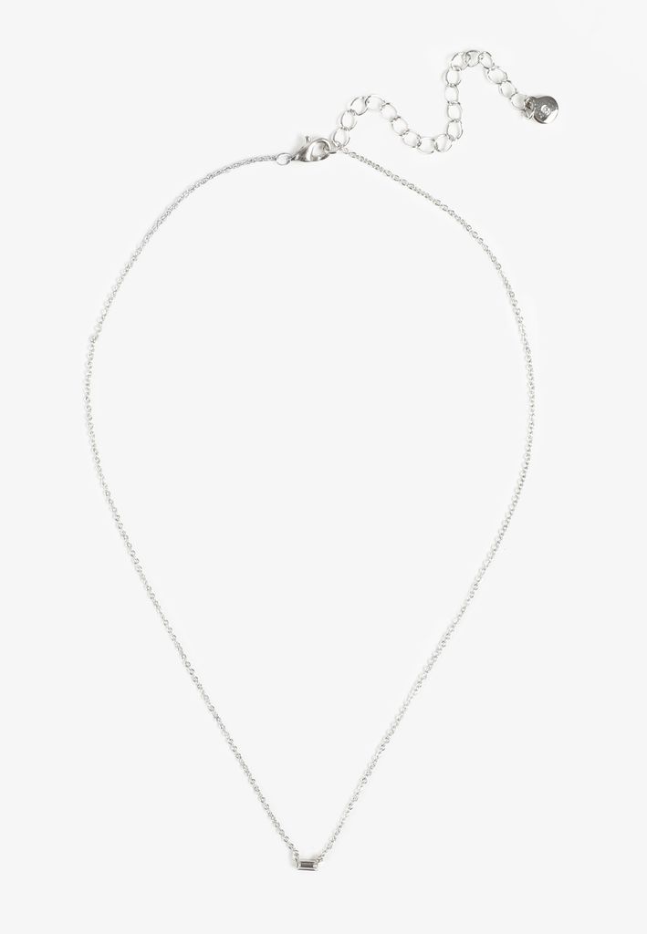 Silver Dainty Rectangle Pendant Necklace - Image 2