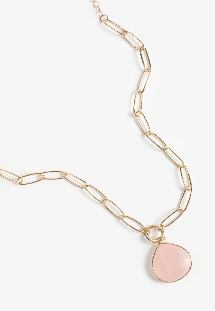 Genuine Rose Quartz Pendant Necklace