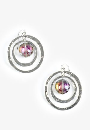 Silver Hammered Iridescent Bead Drop Earrings