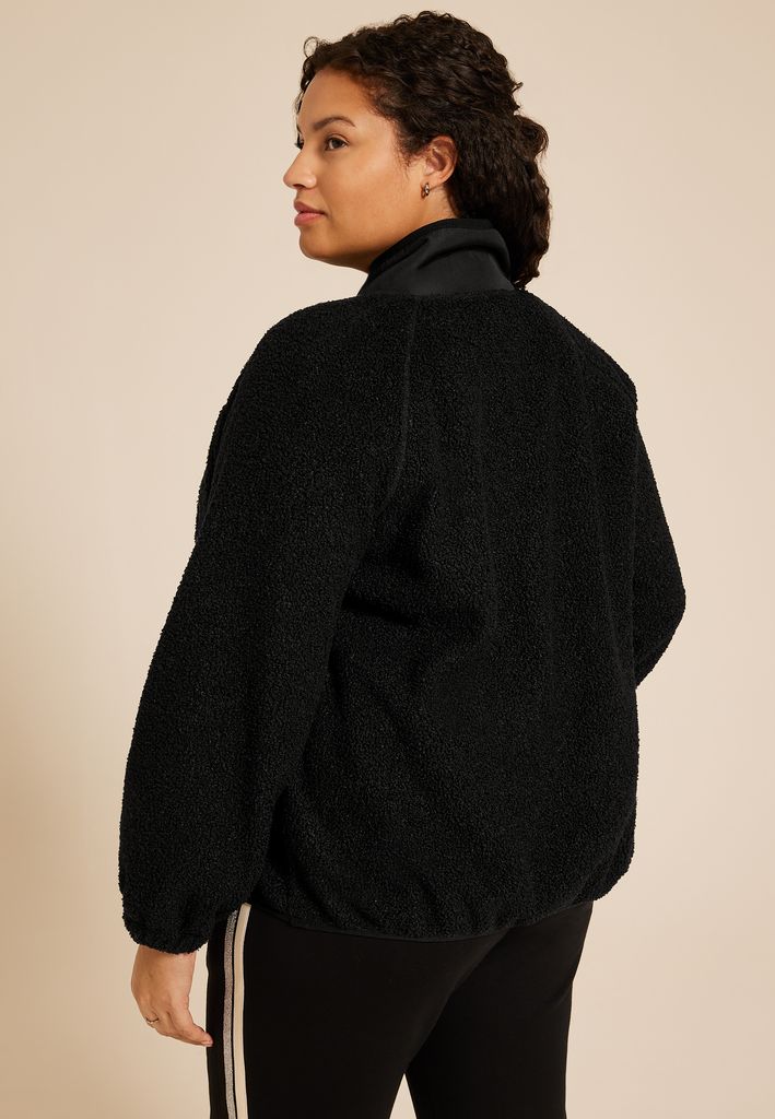 Plus Size Sherpa Snap Button Front Jacket - Image 2